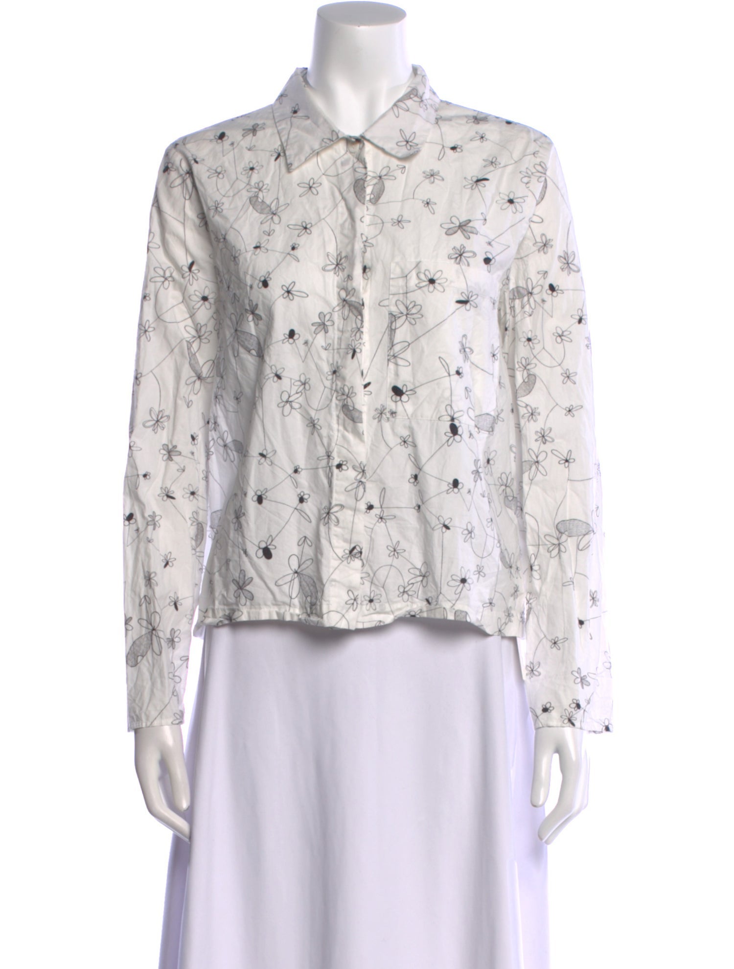 Sara Lanzi Floral Print Long Sleeve Button-Up Top
