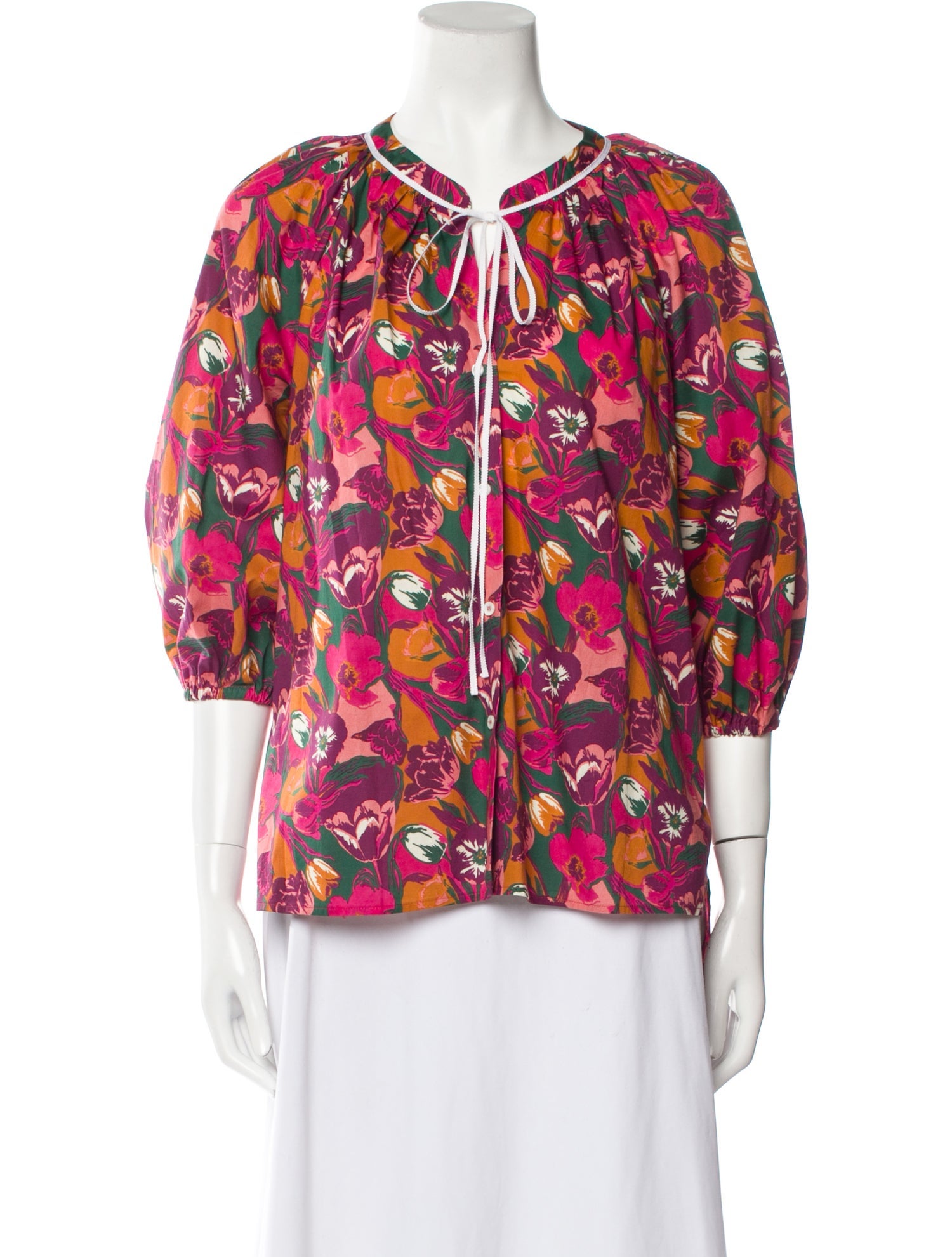 Sara Roka Floral Print V-Neck Blouse