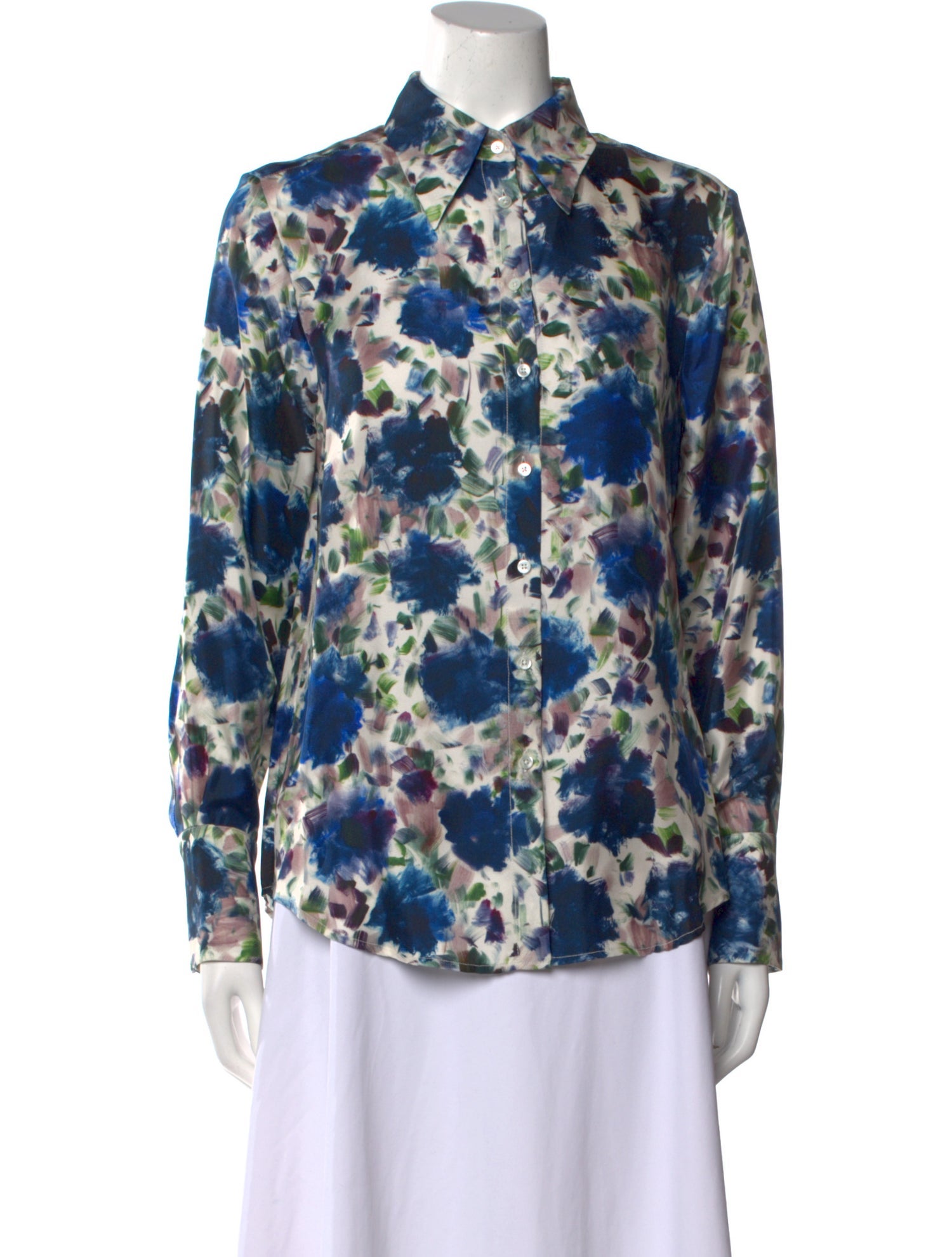Sara Roka Silk Floral Print Button-Up Top w/ Tags