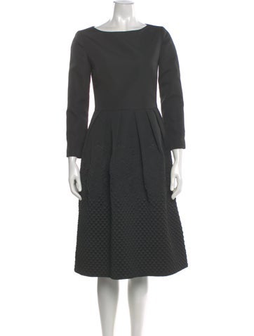 Pre-owned Sara Roka Bateau Neckline Midi Length Dress In Gray