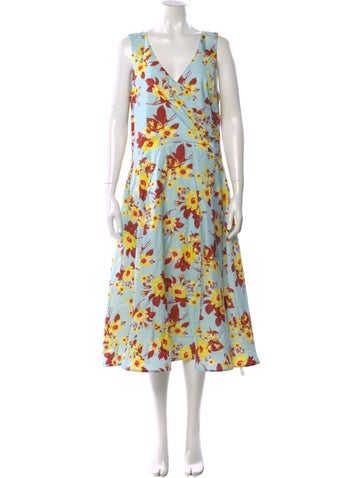 Pre-owned Sara Roka Floral Print Midi Length Dress In Multi