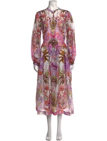 Pre-owned Sara Roka Floral Print Long Dress In Pink