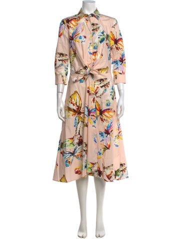 Pre-owned Sara Roka Floral Print Midi Length Dress In Blue