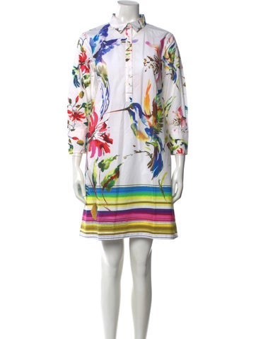 Pre-owned Sara Roka Floral Print Mini Dress In White