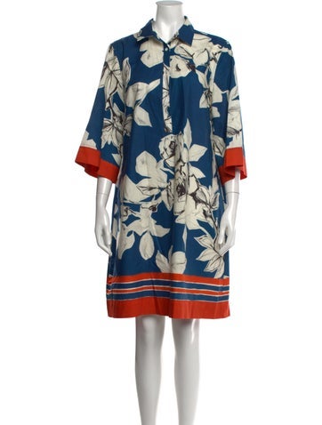 Pre-owned Sara Roka Floral Print Knee-length Dress In Blue