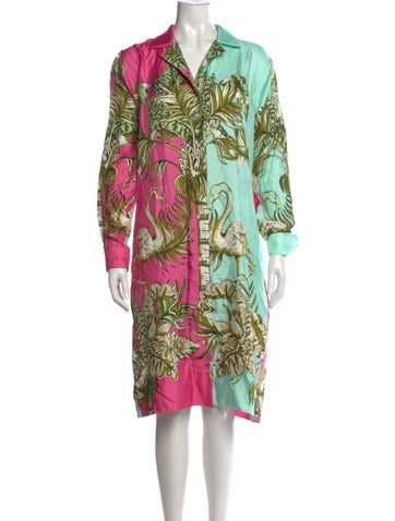 Pre-owned Sara Roka Silk Knee-length Dress In Green