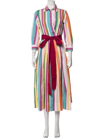 Pre-owned Sara Roka Striped Midi Length Dress In White