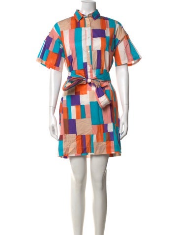 Pre-owned Sara Roka Colorblock Pattern Mini Dress In Blue