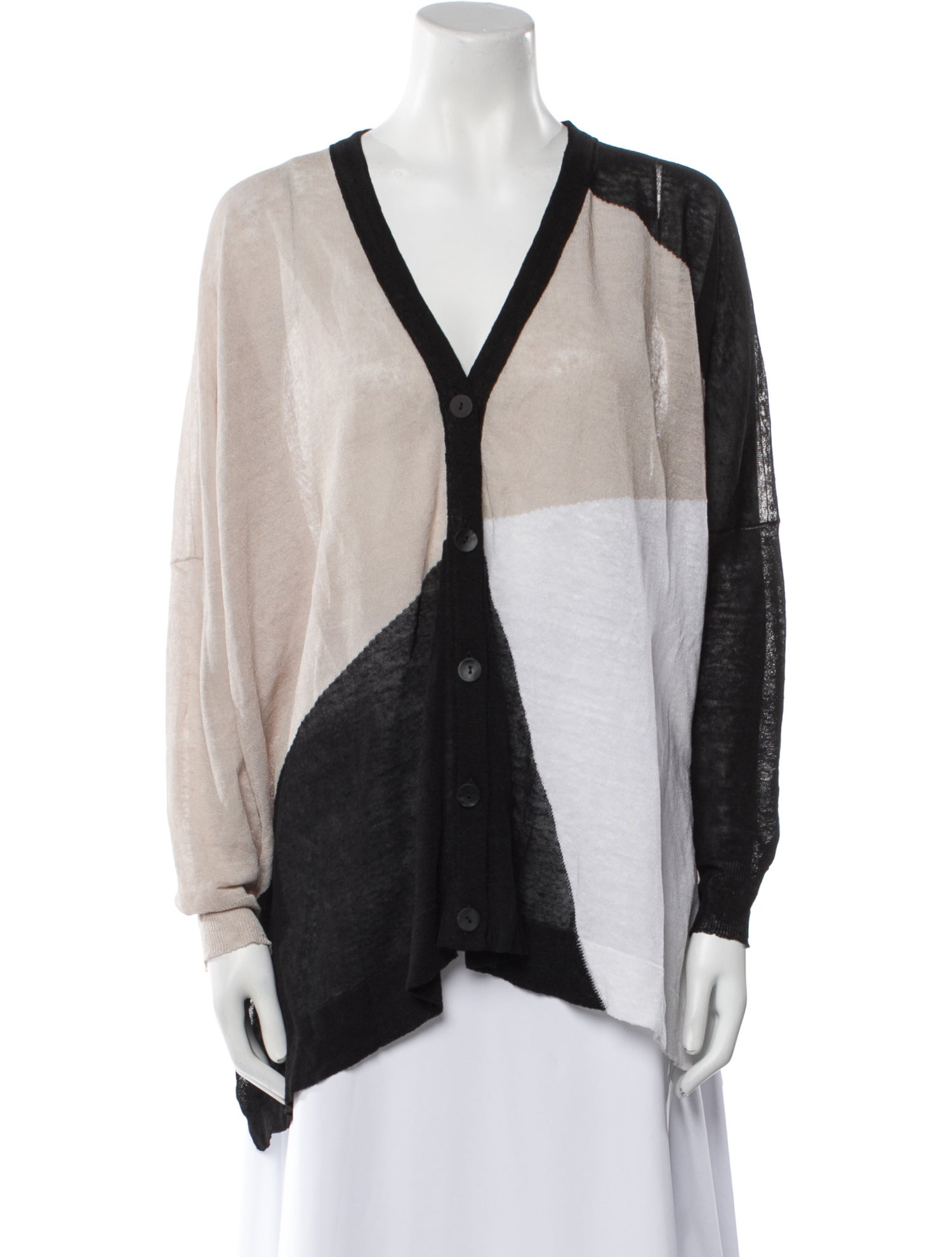 Sarah Pacini Linen Colorblock Pattern Sweater