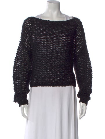 Pre-owned Sarah Pacini Wool Bateau Neckline Sweater In Black