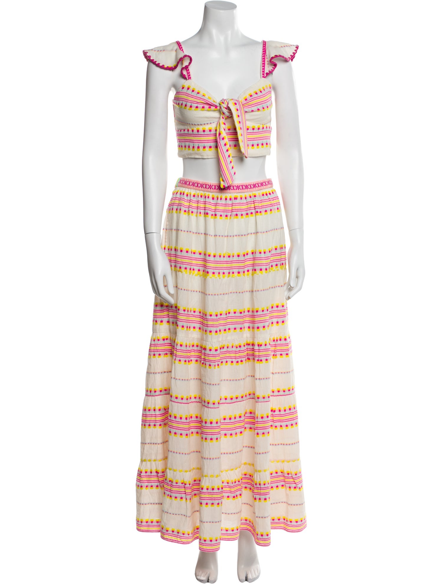 Saylor Striped Crochet Trim Skirt Set