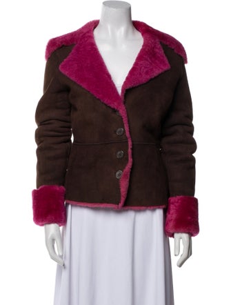 Sheri Bodell Shearling Colorblock Pattern Fur Jacket