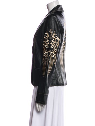 Sheri Bodell Leather Graphic Print Biker Jacket