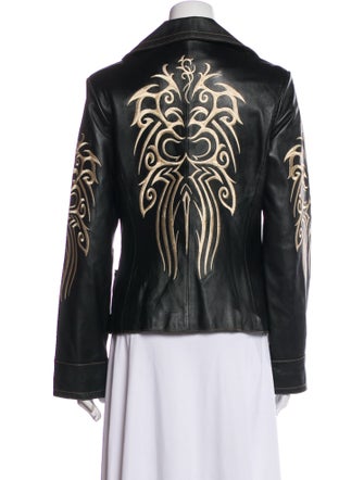 Sheri Bodell Leather Graphic Print Biker Jacket