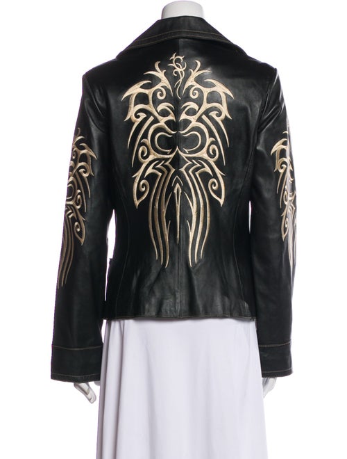 Sheri Bodell Leather Graphic Print Biker Jacket