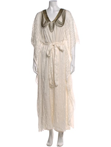 Pre-owned Sheri Bodell Silk Long Dress In Neutral