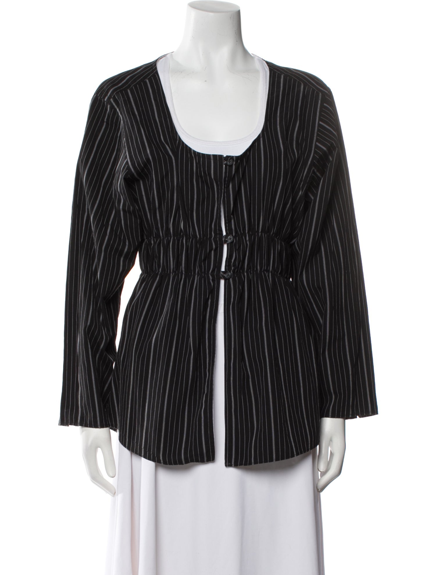 Sibling Striped Scoop Neck Button-Up Top