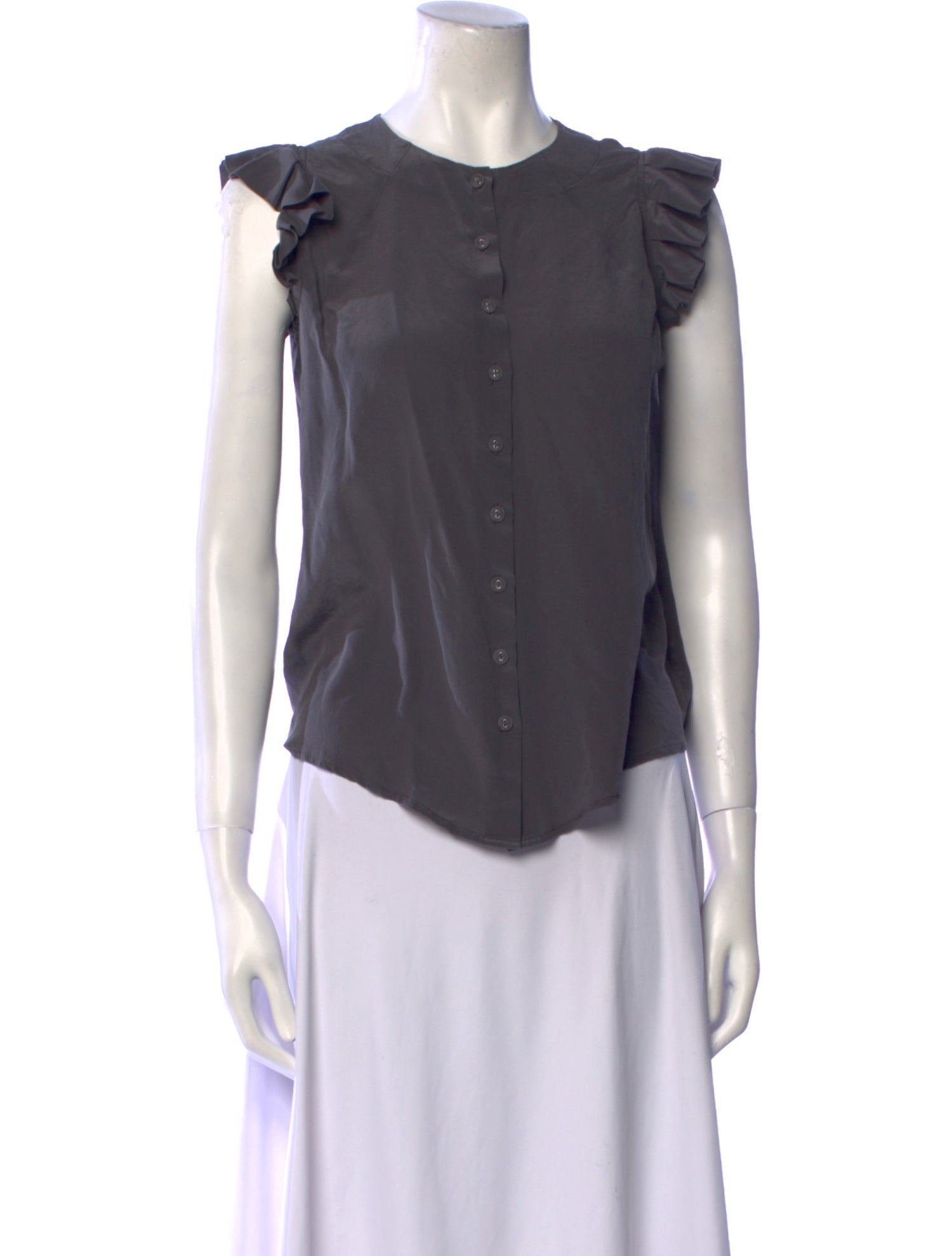 7115 by Szeki Silk Crew Neck Button-Up Top