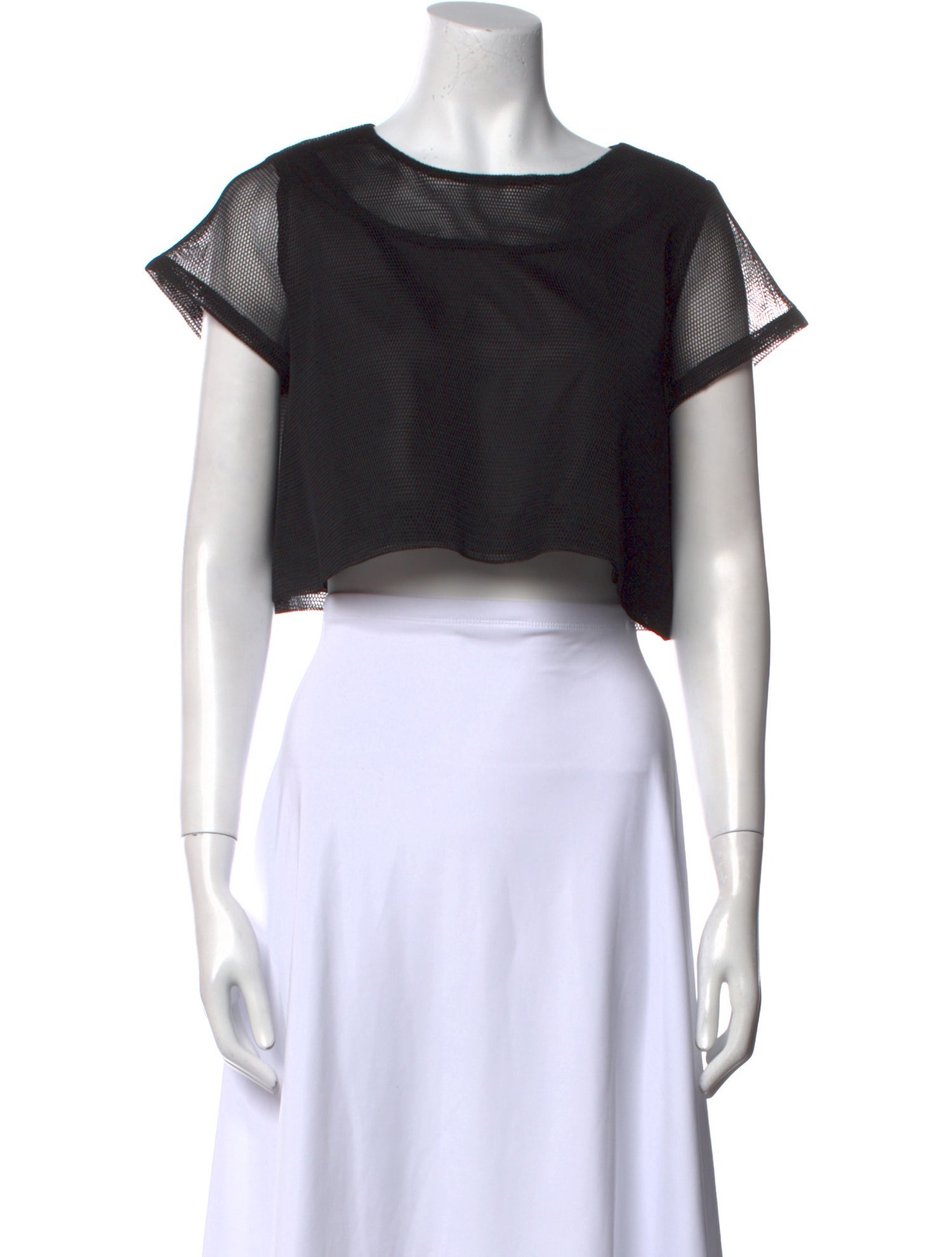 7115 by Szeki Bateau Neckline Short Sleeve Crop Top