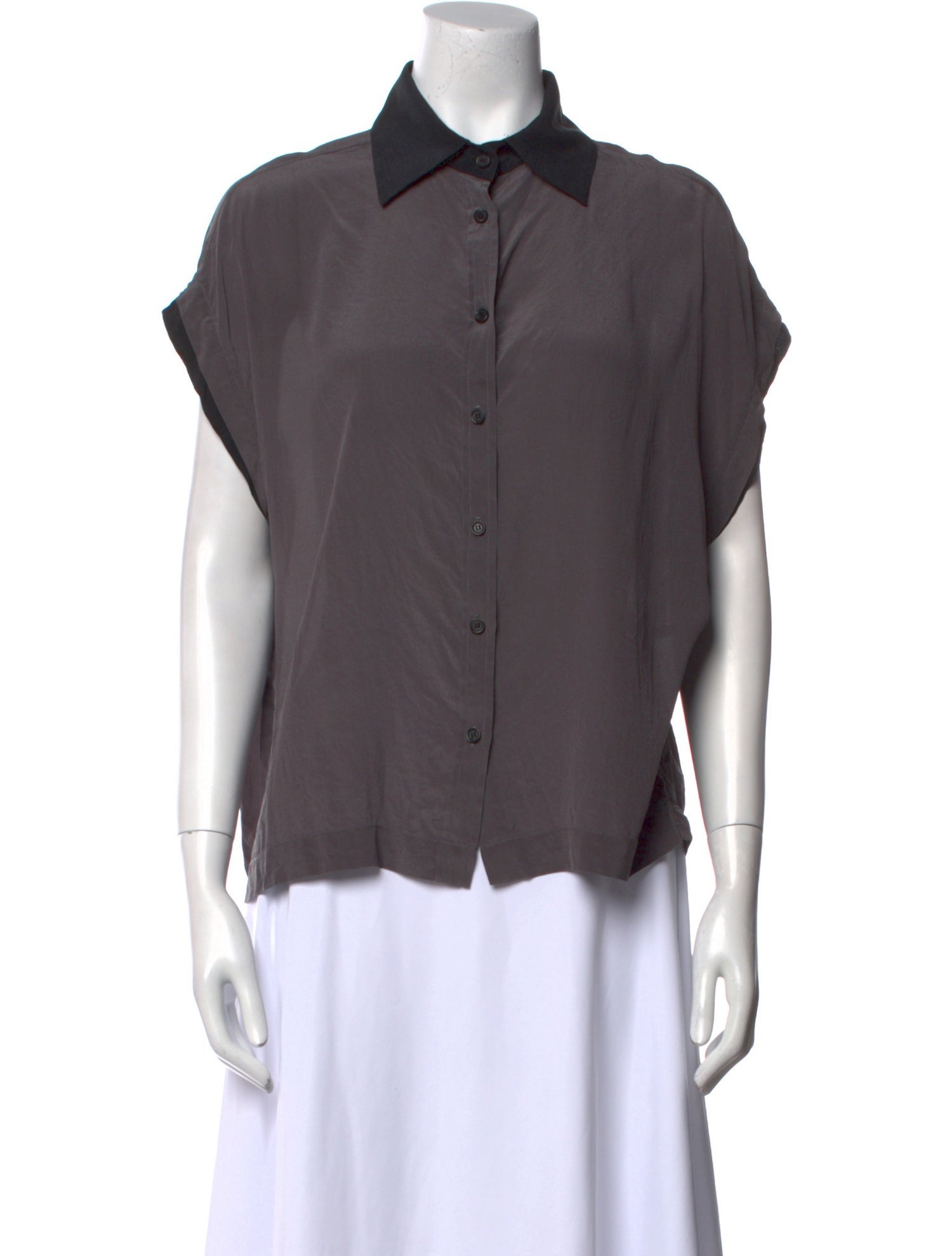 7115 by Szeki Silk Short Sleeve Button-Up Top