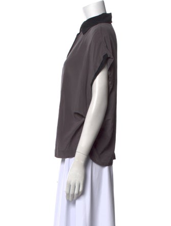 7115 by Szeki Silk Short Sleeve Button-Up Top