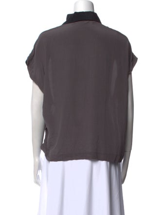 7115 by Szeki Silk Short Sleeve Button-Up Top