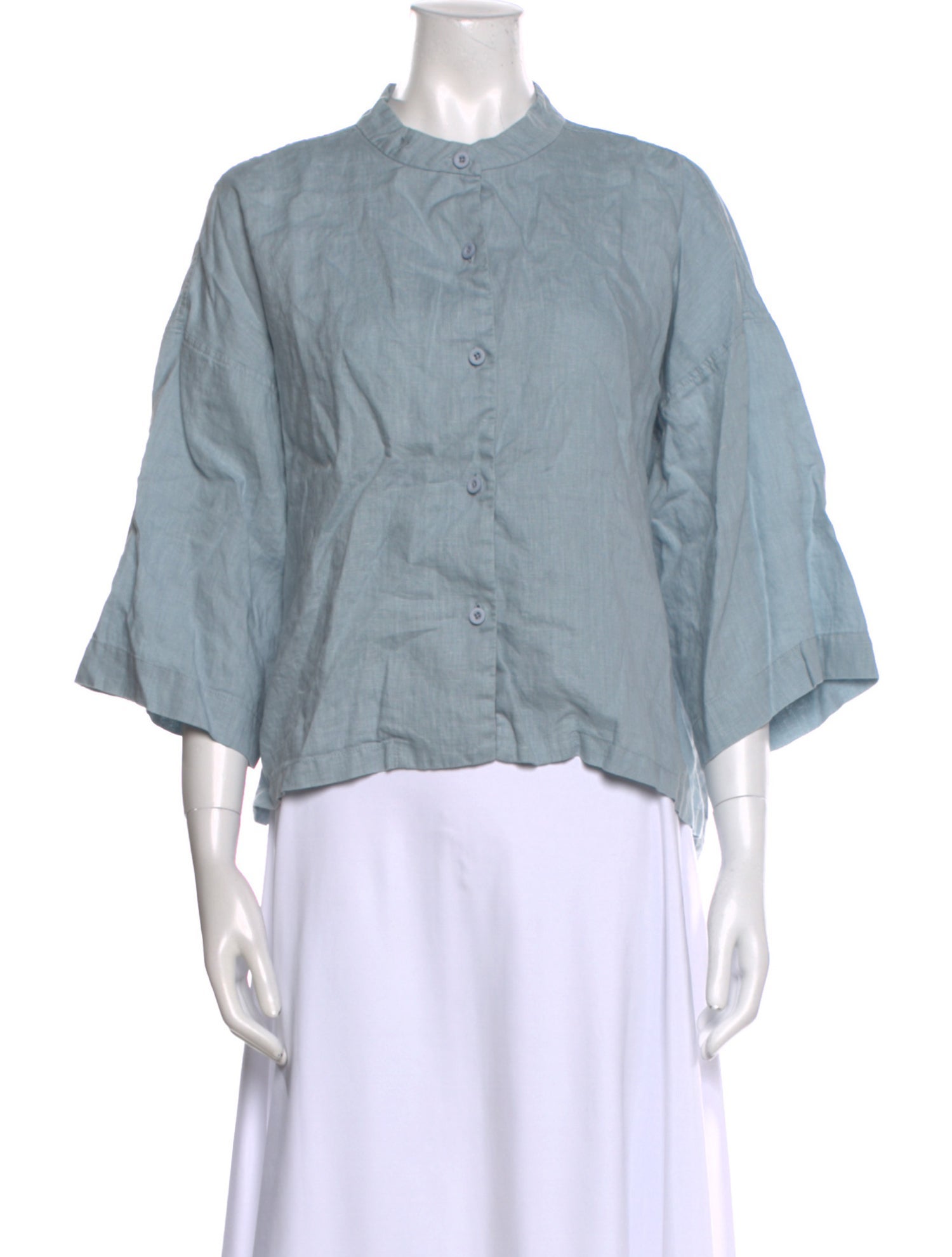 7115 by Szeki Linen Mock Neck Button-Up Top