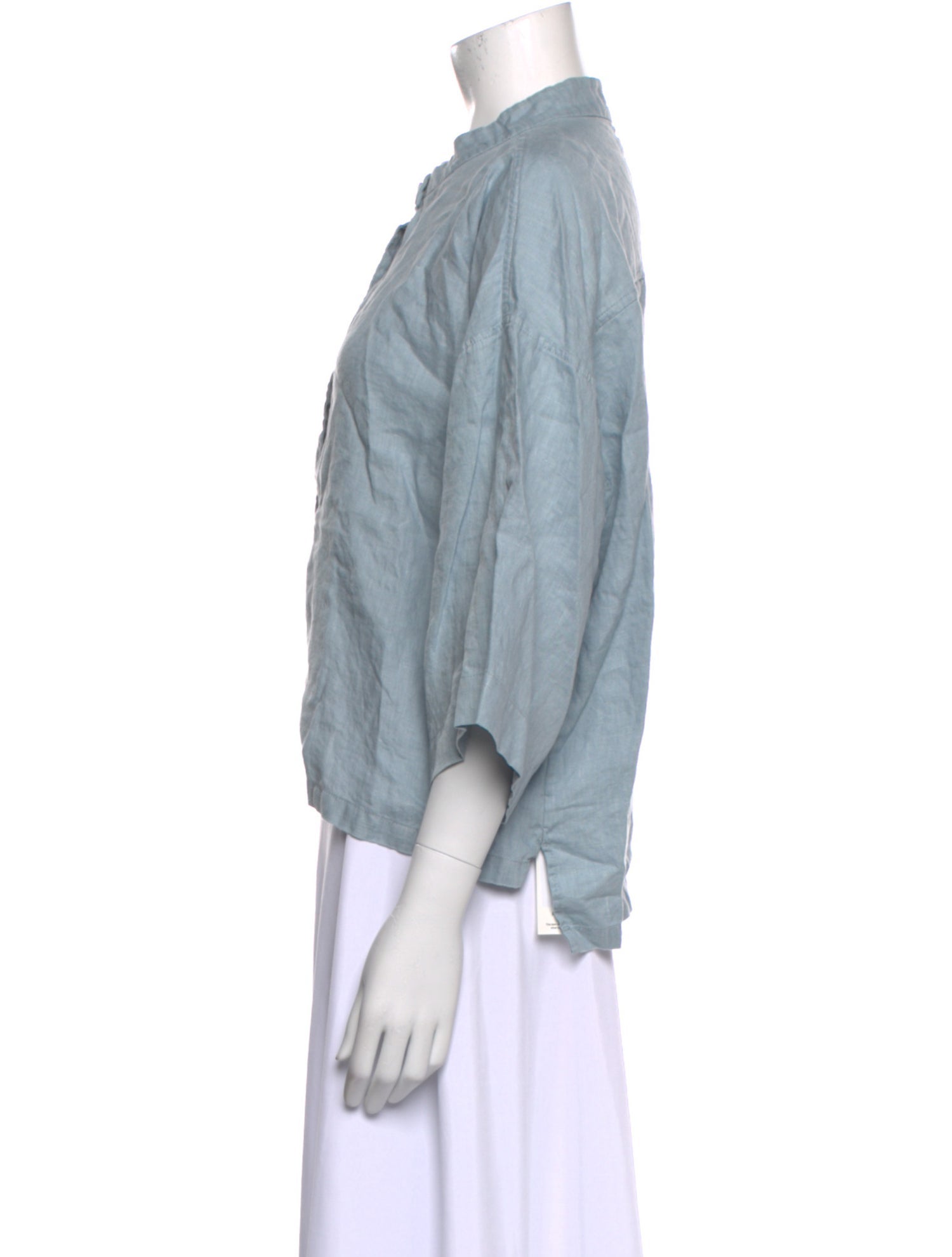 7115 by Szeki Linen Mock Neck Button-Up Top