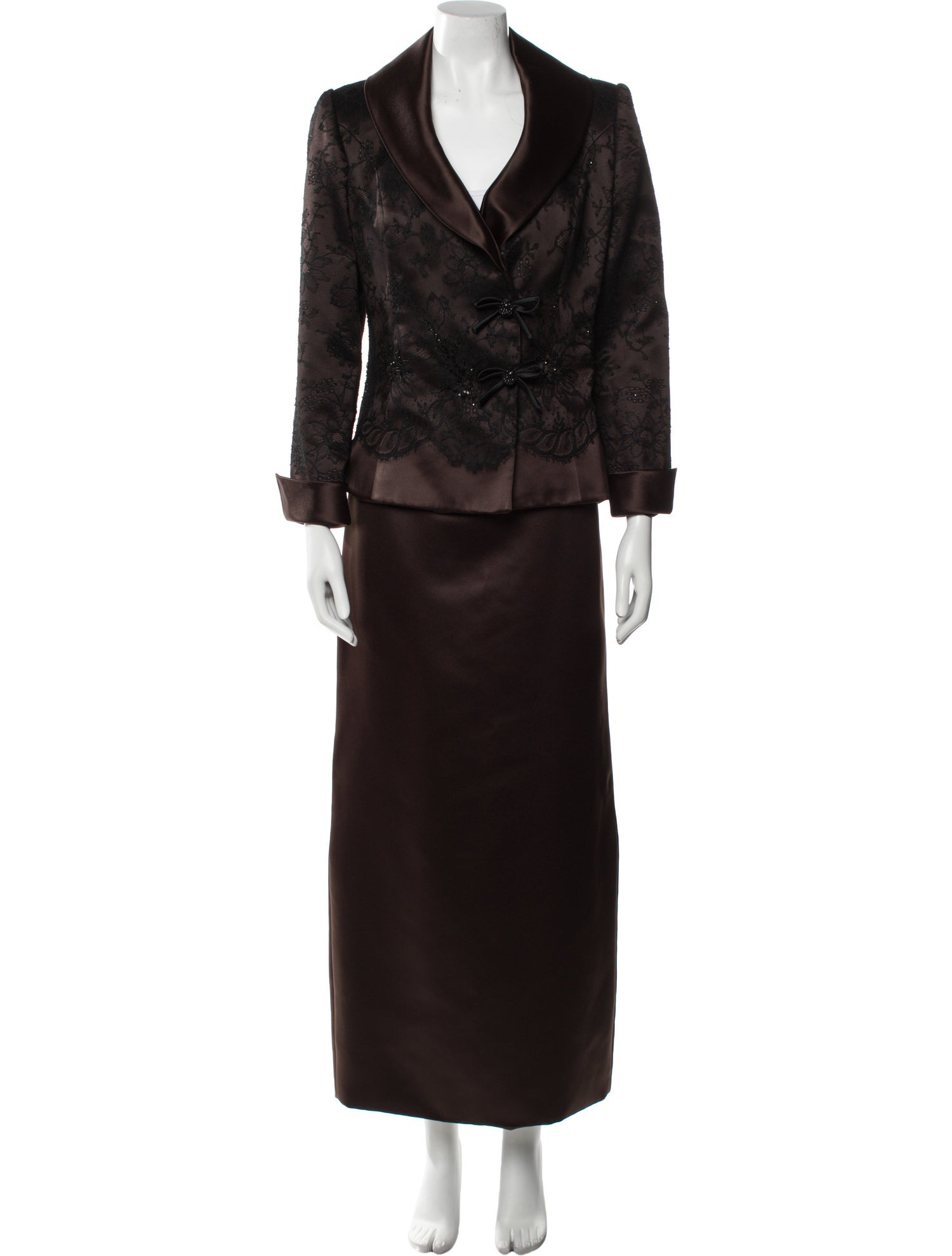 San Carlin Lace Trim Embellishment Skirt Suit