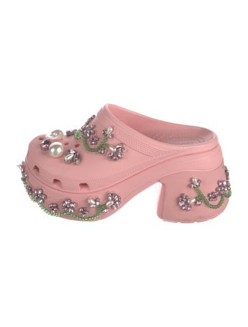 Pre-owned Simone Rocha X Crocs Rubber Floral Print Mules In Pink