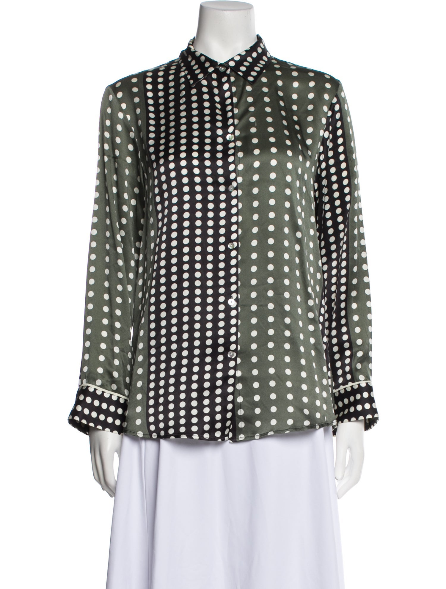 Asceno Silk Polka Dot Print Button-Up Top