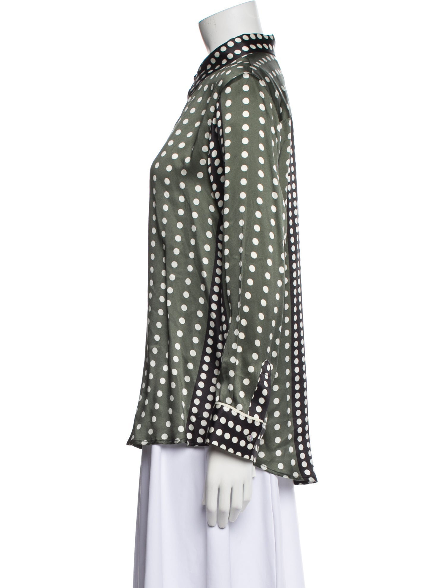 Asceno Silk Polka Dot Print Button-Up Top