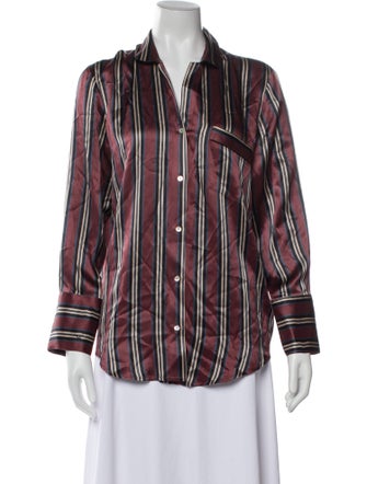 Asceno Silk Striped Button-Up Top