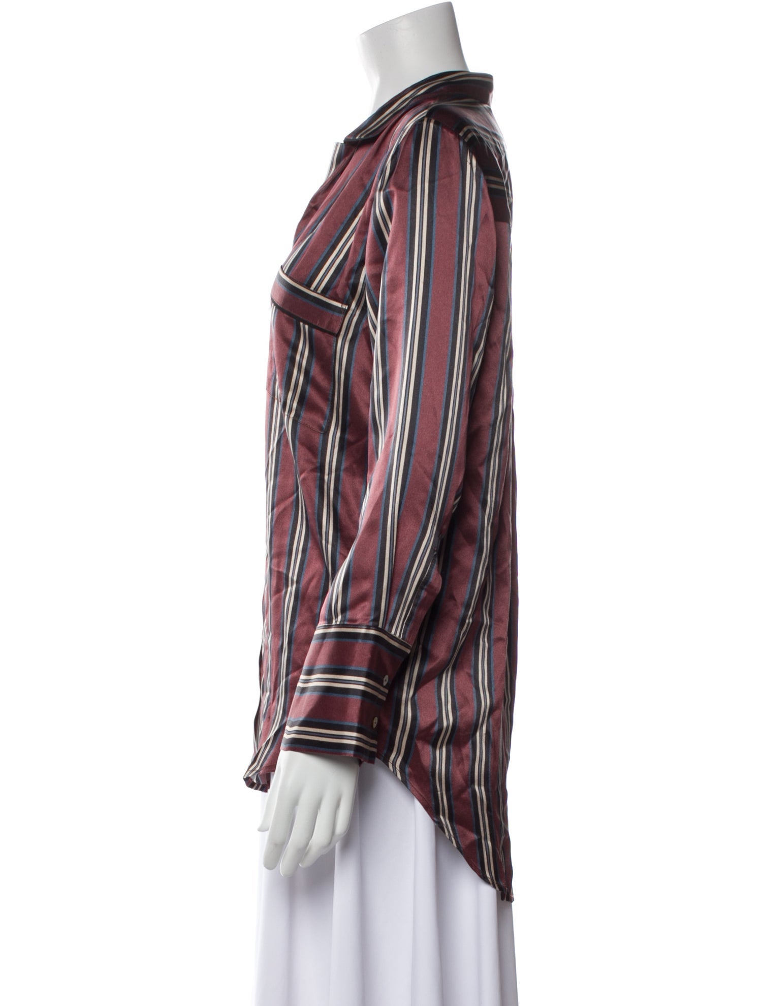 Asceno Silk Striped Button-Up Top