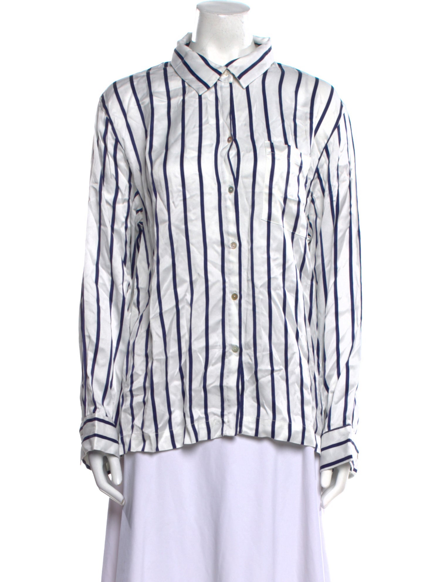 Asceno Silk Striped Button-Up Top