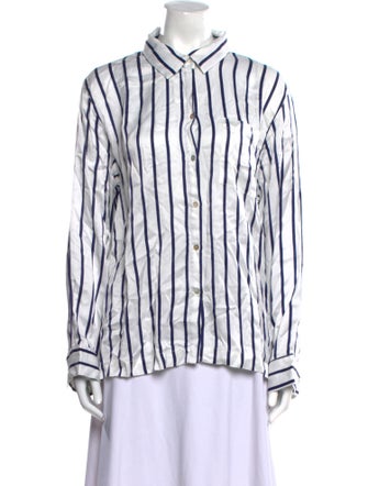 Asceno Silk Striped Button-Up Top