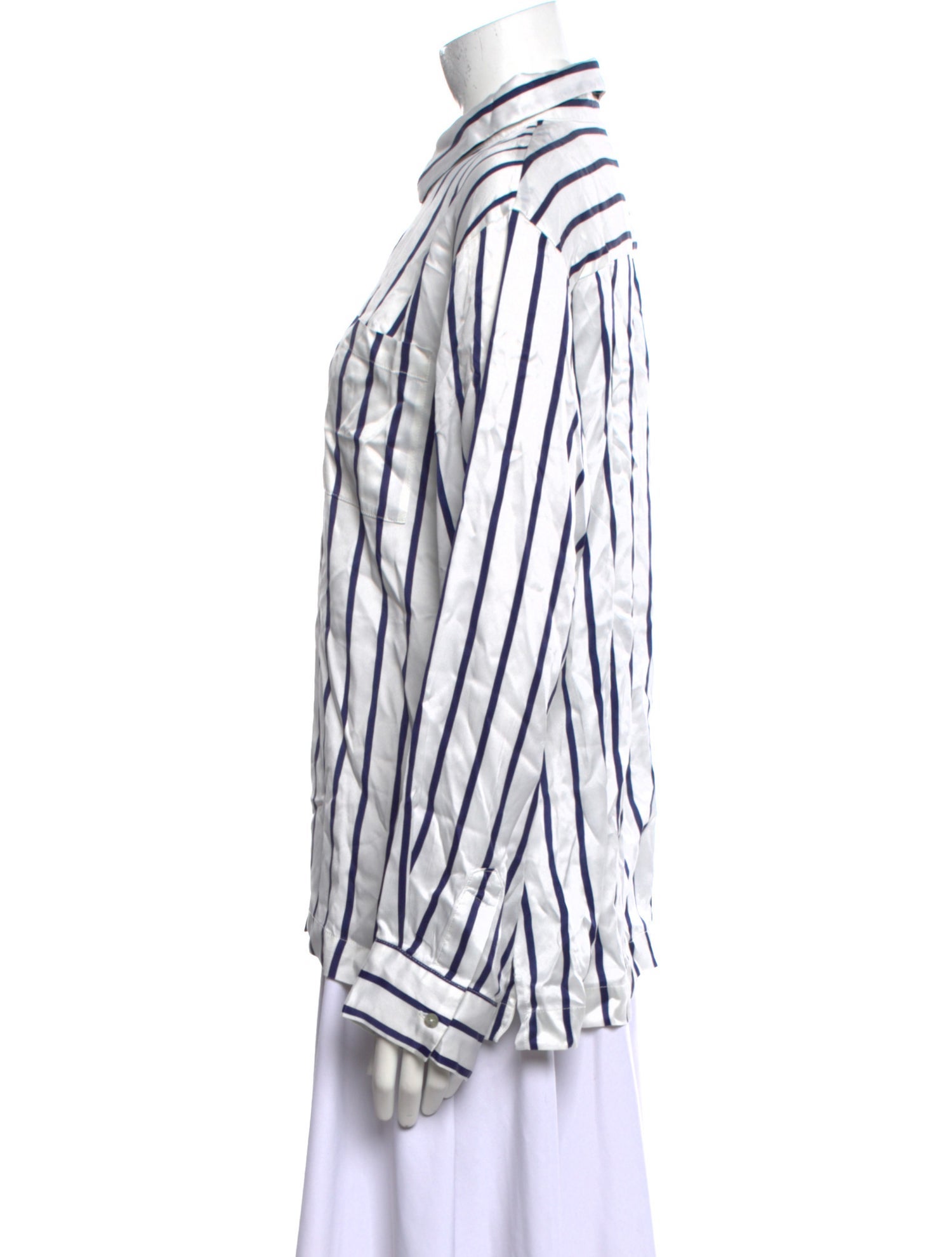 Asceno Silk Striped Button-Up Top