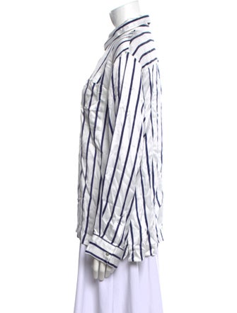Asceno Silk Striped Button-Up Top