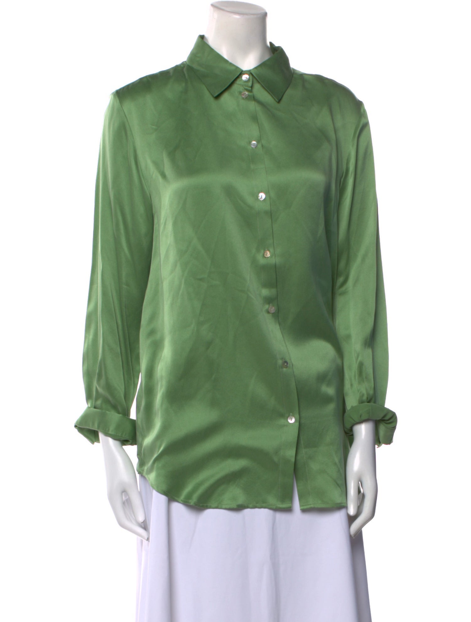 Asceno Silk Long Sleeve Button-Up Top