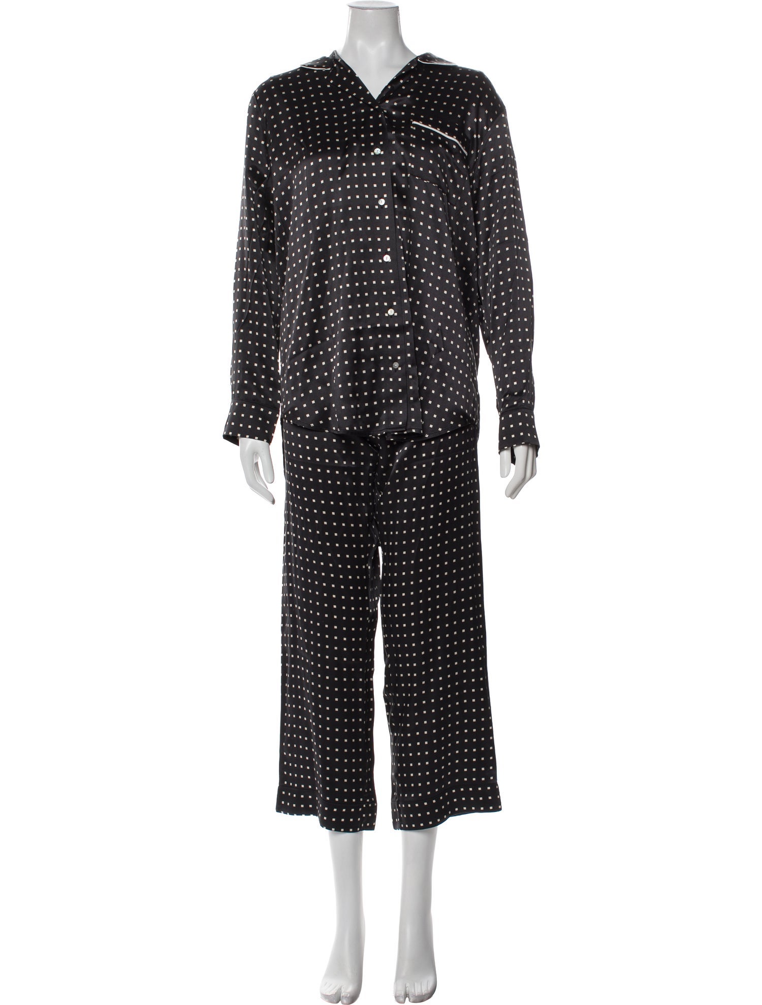 Asceno Silk Polka Dot Print Pajamas w/ Tags