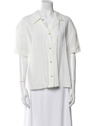 Asceno Linen Three-Quarter Sleeve Button-Up Top