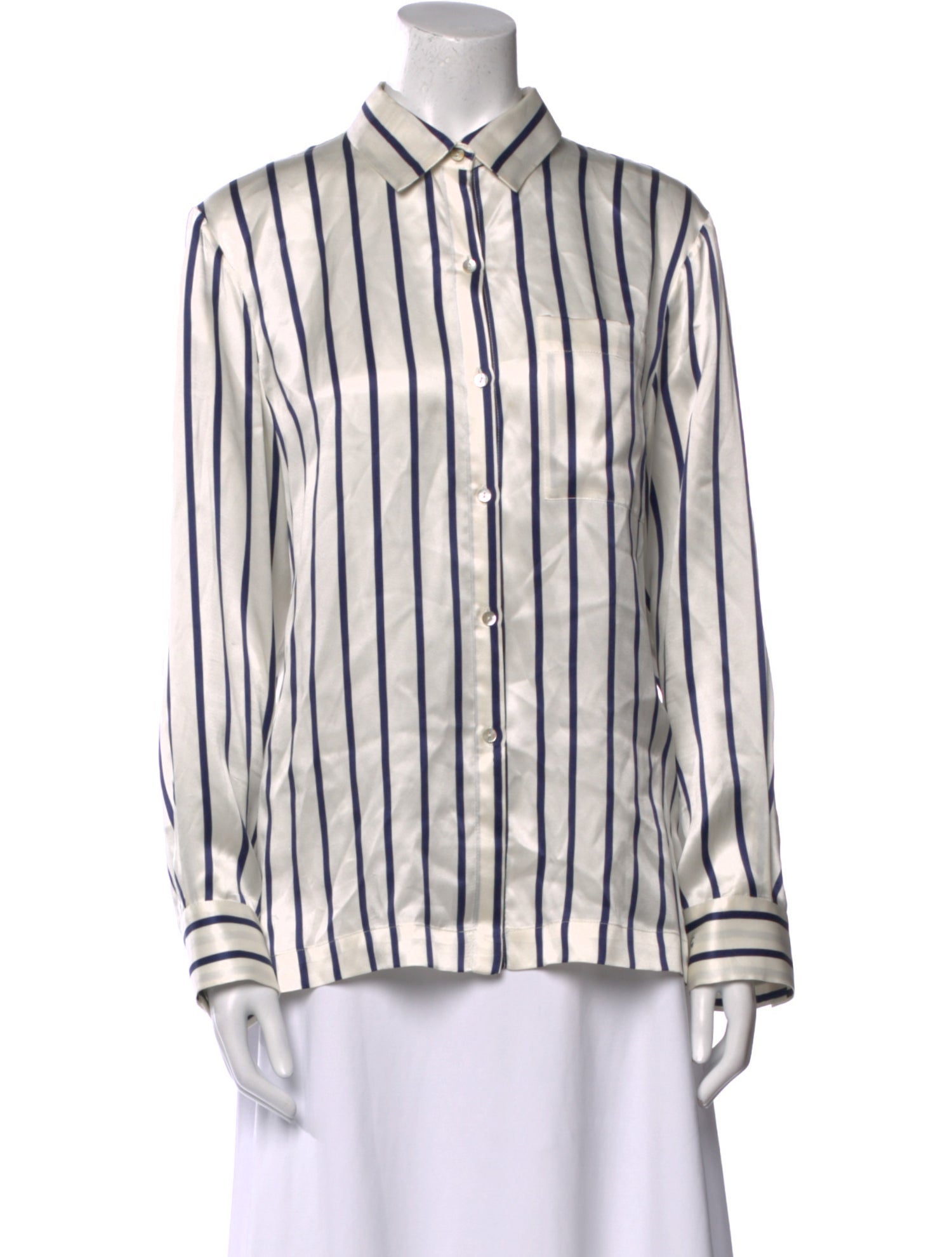 Asceno Silk Striped Button-Up Top