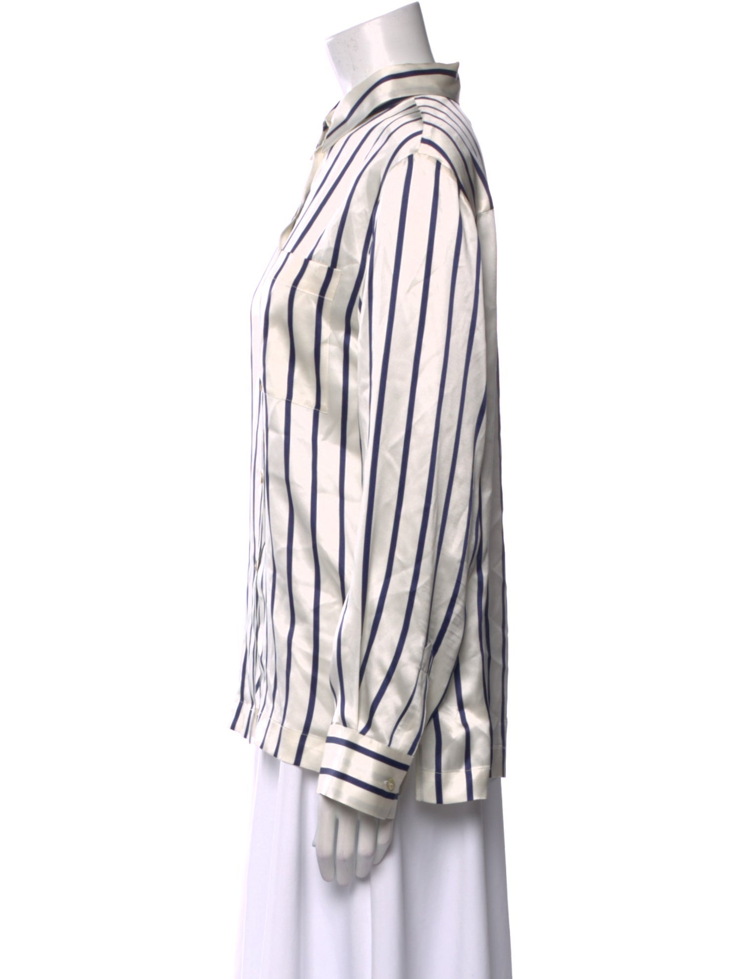 Asceno Silk Striped Button-Up Top