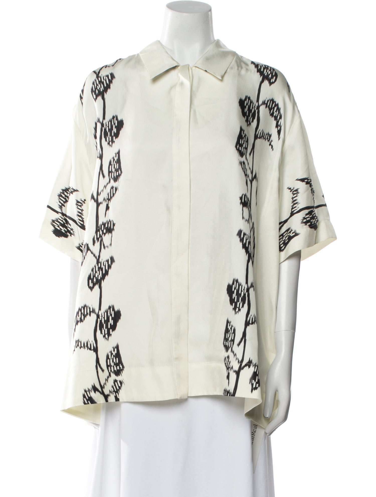 Asceno Silk Printed Button-Up Top