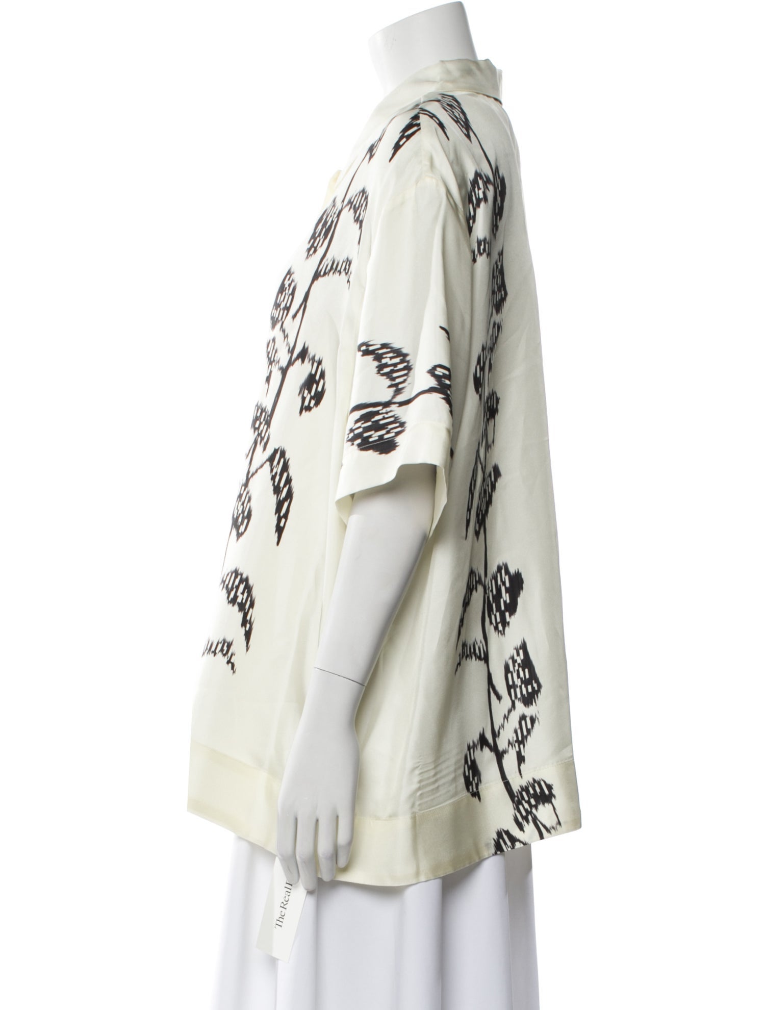 Asceno Silk Printed Button-Up Top