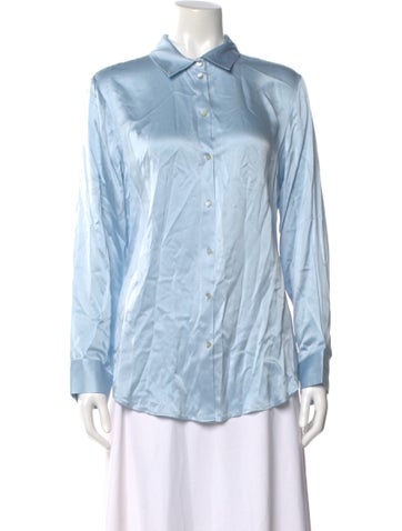 Pre-owned Asceno Silk Long Sleeve Blouse W/ Tags In Blue