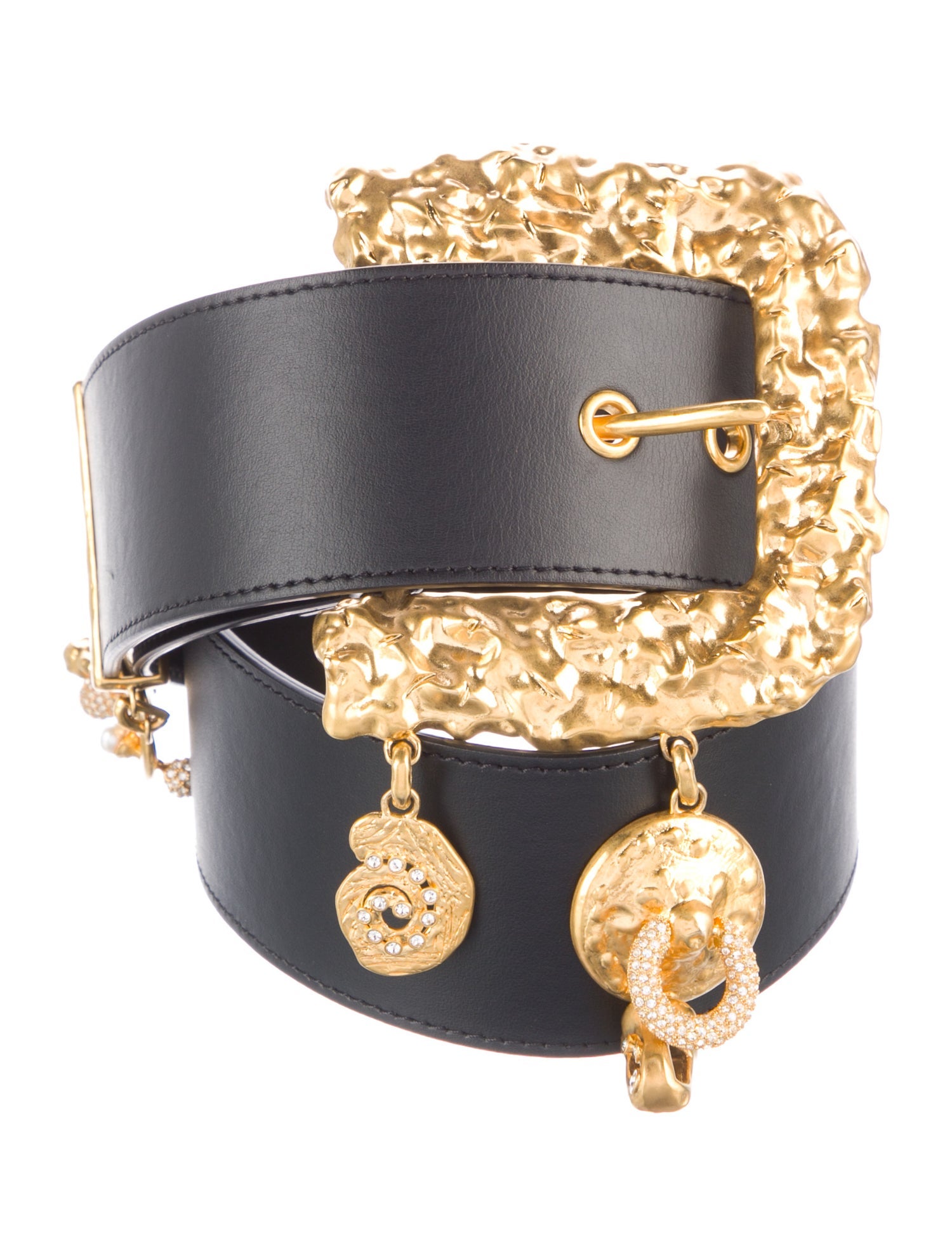 Schiaparelli Faux Pearl Accents Wide Waist Belt - Black Belts