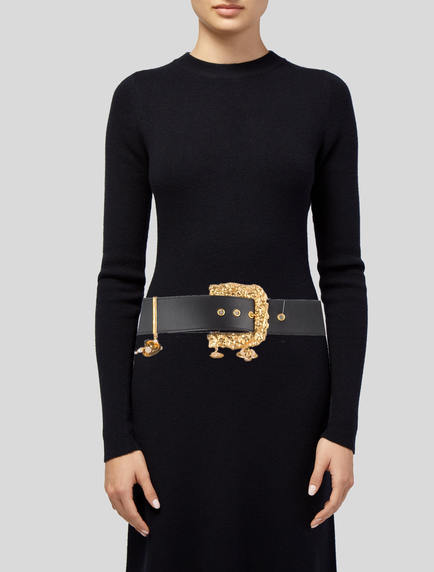Schiaparelli Faux Pearl Accents Wide Waist Belt - Black Belts