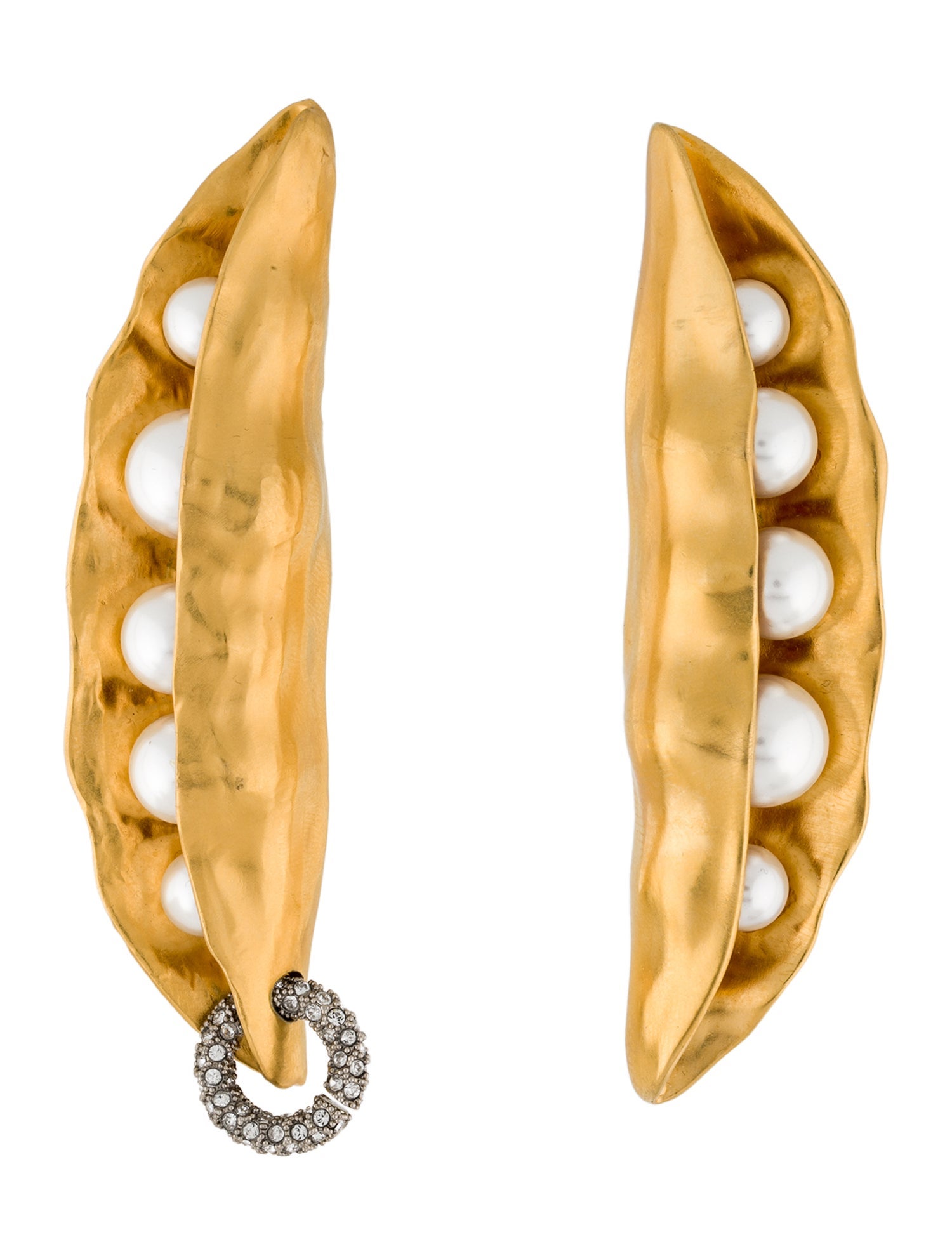 Schiaparelli Faux Pearl & Crystal Bean Earclips