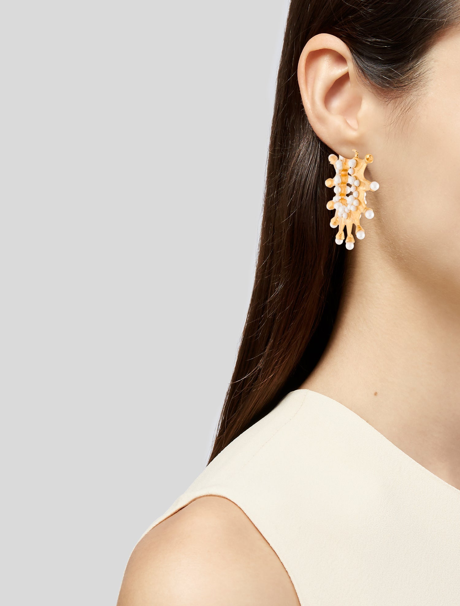 Schiaparelli Faux Pearl 'Geometric' Hoop Earrings